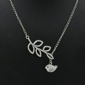 fashion girls sweater necklace leaf bird pendant silver necklace
