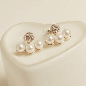 South Korean High-end Fashion Genuine Diamond Three Pearl Earrings Ear Korean Girls Stall Jewelry 