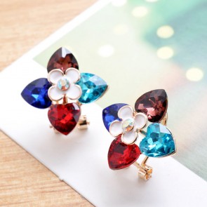 Four Color Leaves Crystal Diamond Popular Earring