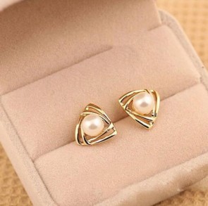 korea temperament fashion earrings vintage rose gold triangle pearl earring