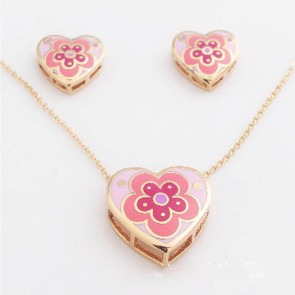 Lovely Heart Shape Pink Flower Pendant Enamel Girls Necklaces
