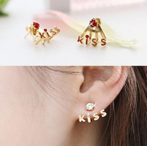 kiss letter earrings embedded diamante ear stud