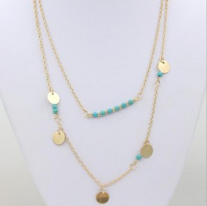 two layer paillette turquoise beaded necklace wholesale
