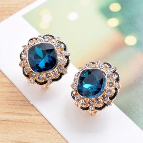 Shiny Blue Round Diamond Dotted Rhinestone Stud Earring