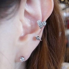 cute sweet heart rhinestone hair clip unilateral peach hearts earrings