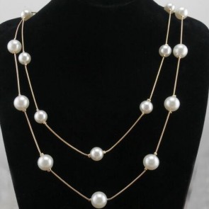 double layer pearl long chain necklace new sweater necklace