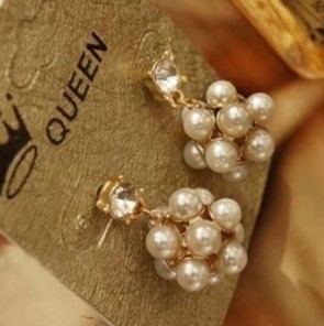 foreign trading earrings shiny rhinestone pearl ball earring