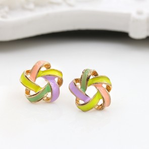 Korean Version of the Popular Small Fresh Multicolored Pinwheel Flower Color Earrings