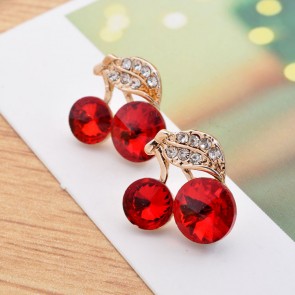  Double Red  Diamond Fresh Cherry Stud Earring