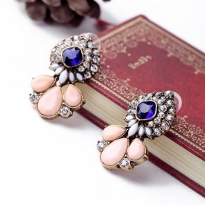 European and American Fashion Elegant Retro Flower Gemstone Drop Exaggerated Earrings 