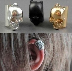 hollow out skull ear clip punk metal earrings