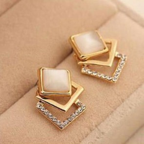 hollow out opal solid square temperament earrings