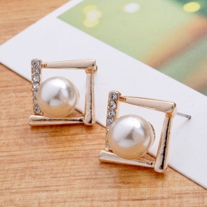 Square Picture Frame Edage Shape Insert Pearl Earring