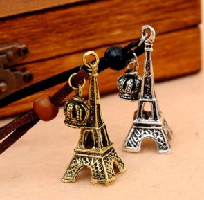 vintage eiffel tower necklace crown leather rope necklace