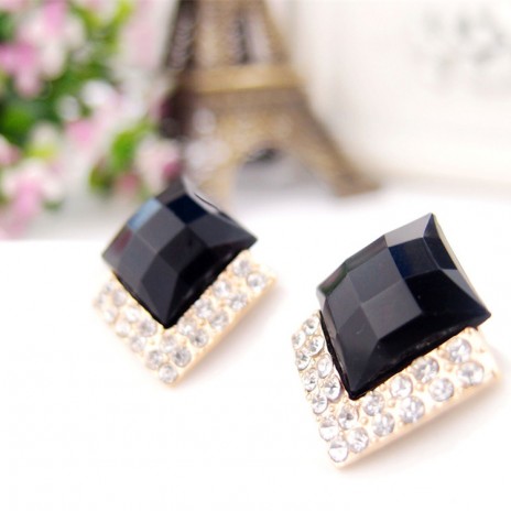 Fashionable Luxury Black Section Gemstone Pave Diamond Earrings
