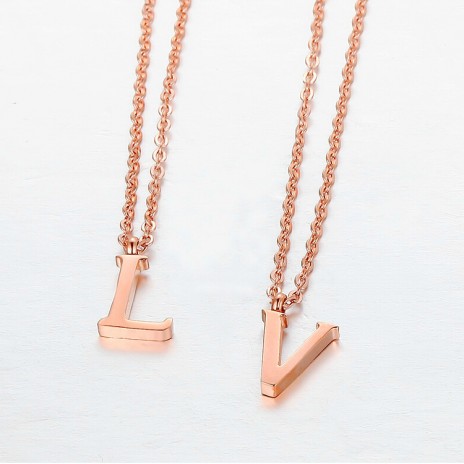 Japanese and Korean Version of the Simple Letter Necklace Female Color Gold Plated Rose Golden Ossicular Chain 