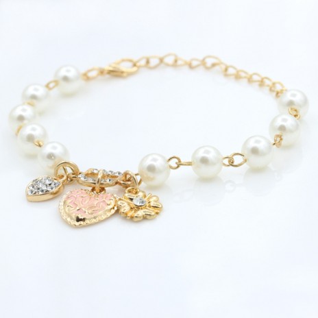 Fashionable Explosion Model Peach Heart Flower Shiny Diamond Pearl Bracelet