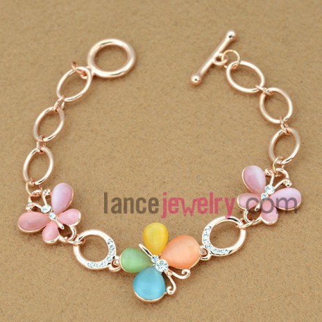 Colorful butterfly & rhinestone chain link bracele