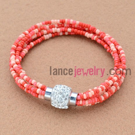 Fashion rhinestone clasp decorated seed beads bracelet