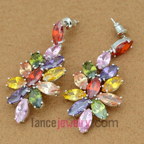 Striking drop earrings with assorted color pendant