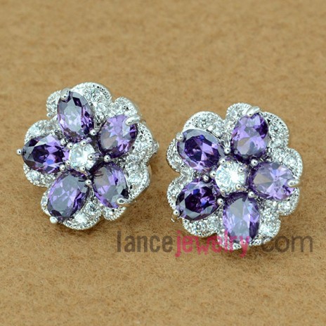 Delicate violet color zirconia decorated stud earrings