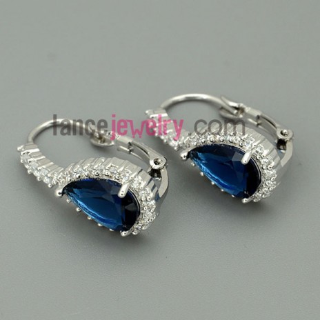 Nice blue color zirconia decorated stud earrings