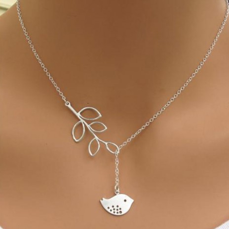 Fresh Silver Clover Leaf and  Small Bird Pendant Necklaces