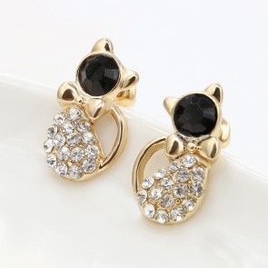Korean Jewelry Full Diamond Bow Earrings Cute Kitty Cat Wholesale Earrings 