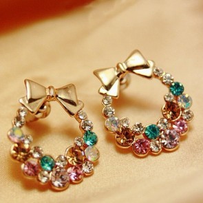 Yiwu Factory Direct Wholesale Fashionable Bowknot Colorful Diamond Earring