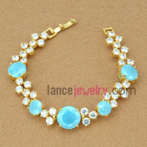 Delicate bracelet with copper alloy decorated light blue cubic zirconia with circle shape