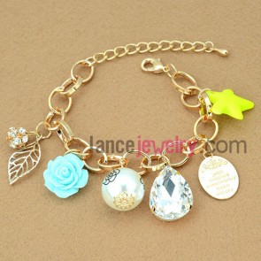 Blue flower decoration alloy chain link bracelet