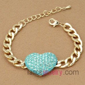 Lovely blue rhinestone bracelet decorated with a heart-shaped model