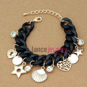 Creative black chain with pentacles decoration bracelet