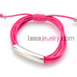 Hot pink elastic cord weaving bracelet with brass finding