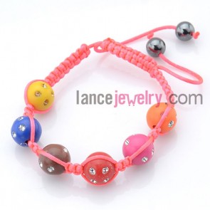 Elegant acrylic with rhinestone beads weaving bracelet 