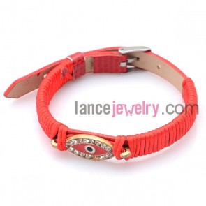 Leather based bracelet with cord and alloy parts