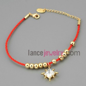 Fresh beads & rhombus decoration chain link bracelet

