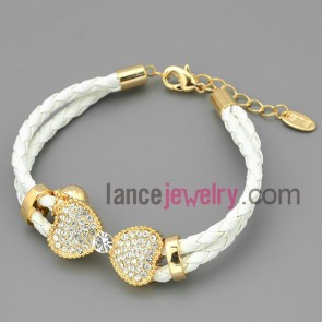 Attractive bowknot & rhinestone chain link bracelet