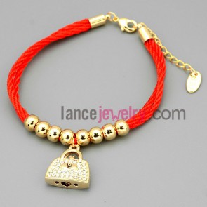 Traditional lock & beads chain link bracelet