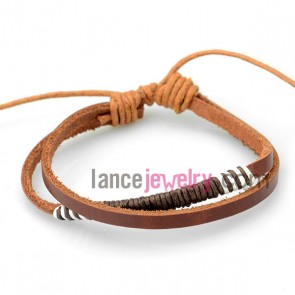 Sweet bracelet with orange leather decorated deep brown rubber
