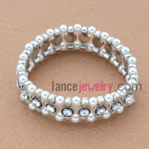 Vintage pearl & rhinestone alloy bead bracelet