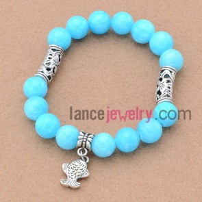 Blue color stone&alloy fish pendant bead bracelet.