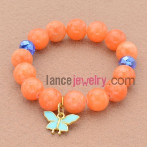 Fashion orange bead bracelet with nice butterfly pendant.