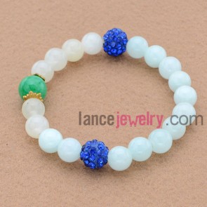 Fashion blue color rhinestone decorated bead bracelet.