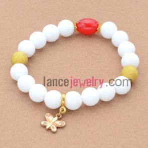 Pure color bead bracelet with nice butterfly alloy pendant.