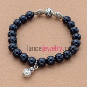 Classic dark color stone,alloy fish accessories and calabash pendant bead bracelet.