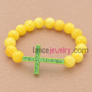 Fashion rhinestone Cross decorated bead bracelet.