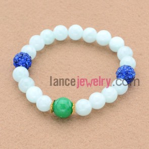 Nice blue color rhinestone&alloy parts decorated bead bracelet.