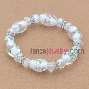 Delicate stone with printing&rhinestone decoration bead bracelet.
