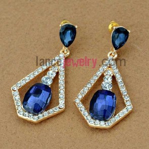 Elegant blue crystal decoration drop earrings